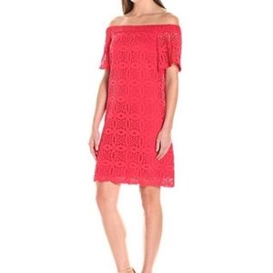 Maggie London Eyelit Coral Off The Shoulder Dress Size 8